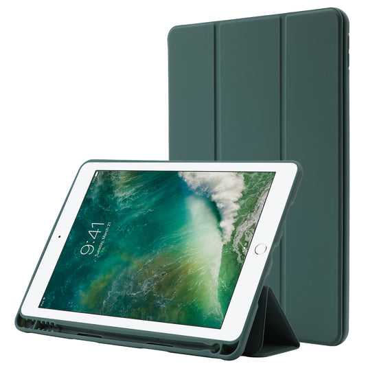 For iPad 10.2 (2021) / (2020) / (2019) Skin-touch Feeling PU Leather + TPU Tri-fold Stand Cover Anti-drop Tablet Case with Pen Slot
