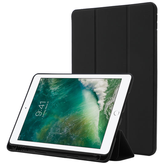 For iPad 10.2 (2021) / (2020) / (2019) Skin-touch Feeling PU Leather + TPU Tri-fold Stand Cover Anti-drop Tablet Case with Pen Slot
