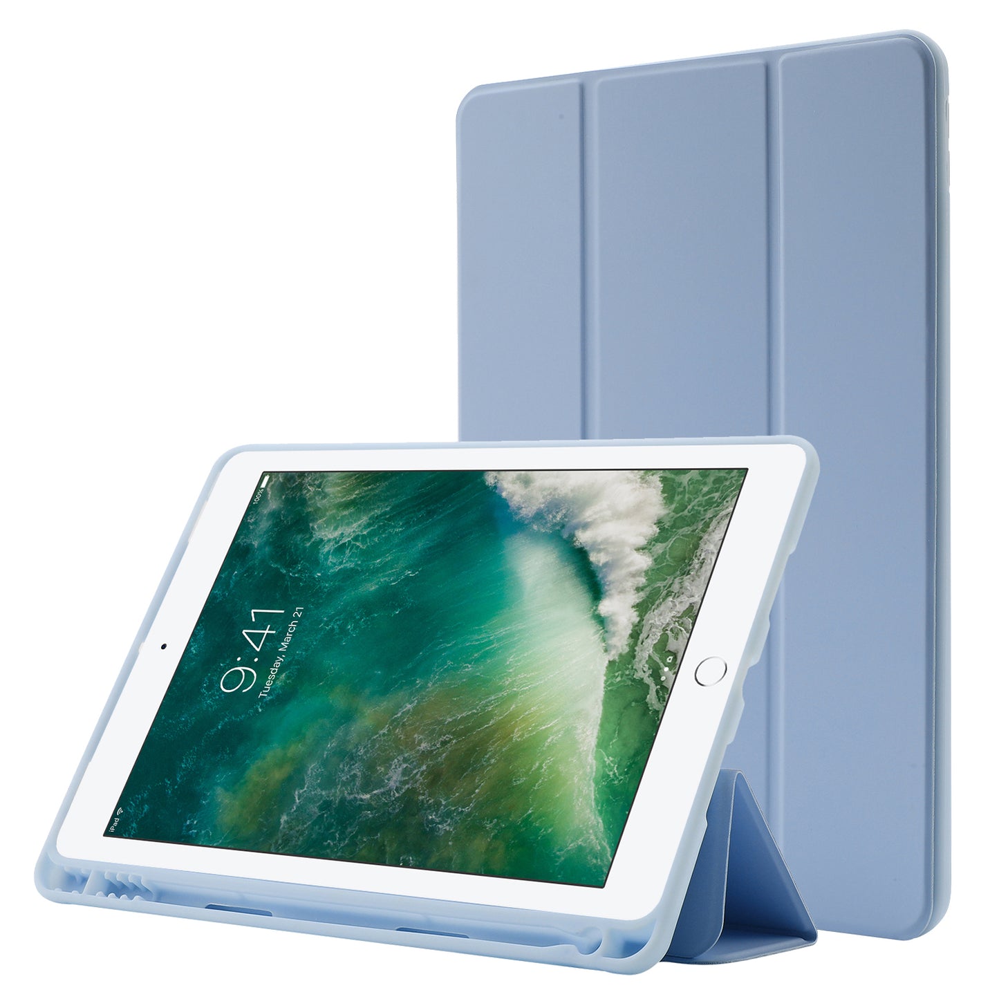 For iPad 10.2 (2021) / (2020) / (2019) Skin-touch Feeling PU Leather + TPU Tri-fold Stand Cover Anti-drop Tablet Case with Pen Slot