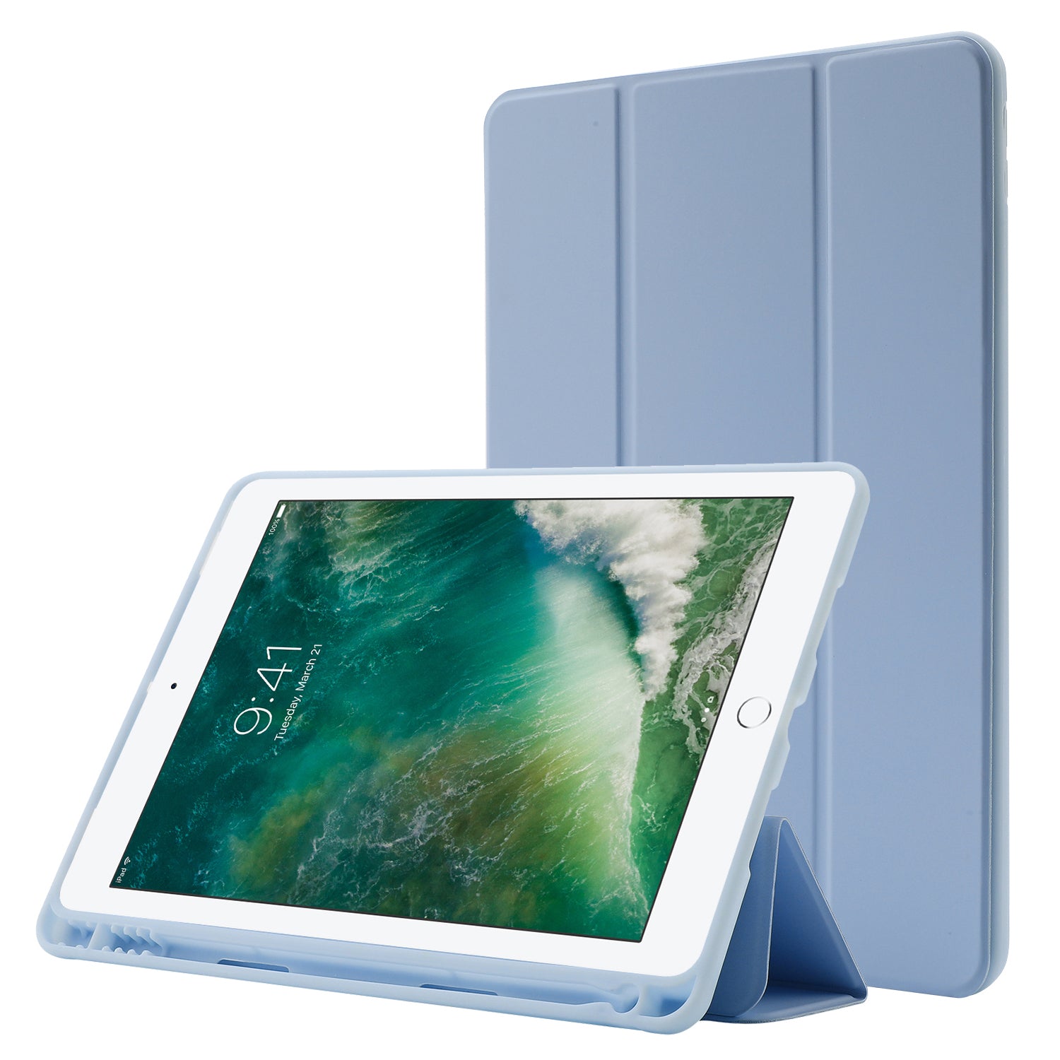 For iPad 10.2 (2021) / (2020) / (2019) Skin-touch Feeling PU Leather + TPU Tri-fold Stand Cover Anti-drop Tablet Case with Pen Slot
