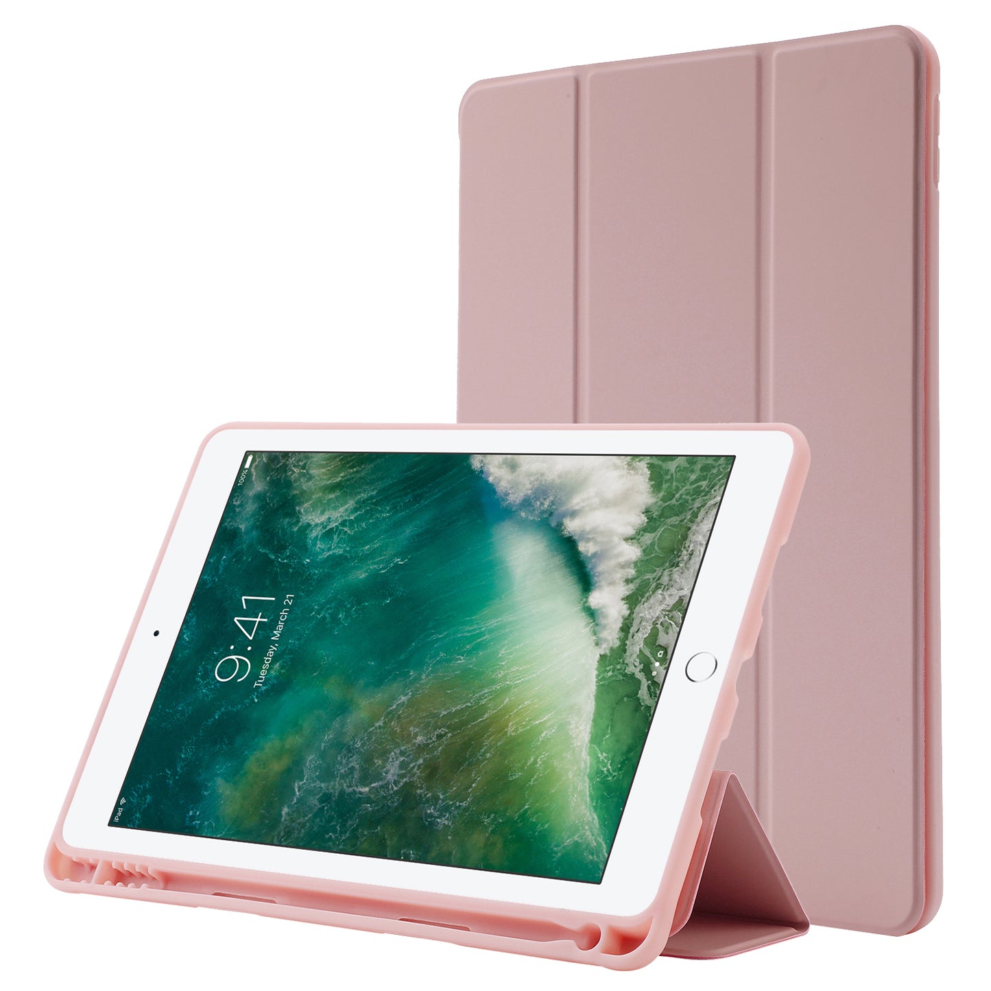 For iPad 10.2 (2021) / (2020) / (2019) Skin-touch Feeling PU Leather + TPU Tri-fold Stand Cover Anti-drop Tablet Case with Pen Slot