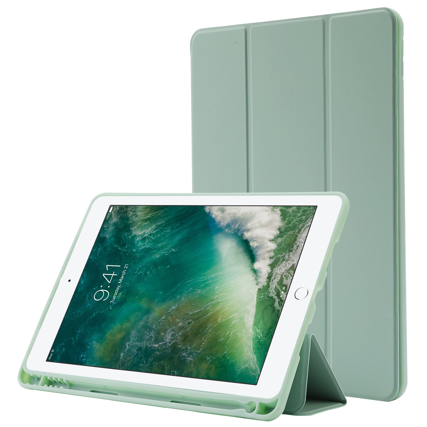 For iPad 10.2 (2021) / (2020) / (2019) Skin-touch Feeling PU Leather + TPU Tri-fold Stand Cover Anti-drop Tablet Case with Pen Slot