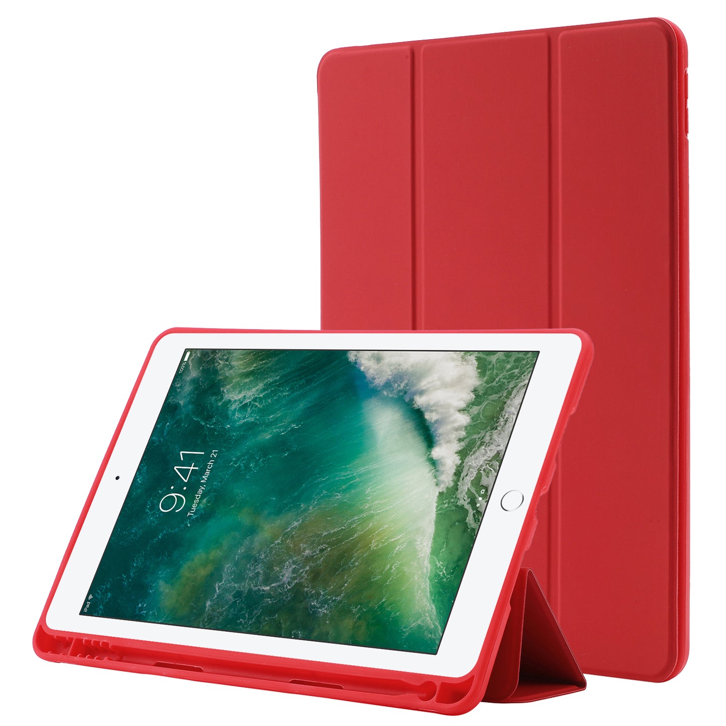 For iPad 10.2 (2021) / (2020) / (2019) Skin-touch Feeling PU Leather + TPU Tri-fold Stand Cover Anti-drop Tablet Case with Pen Slot
