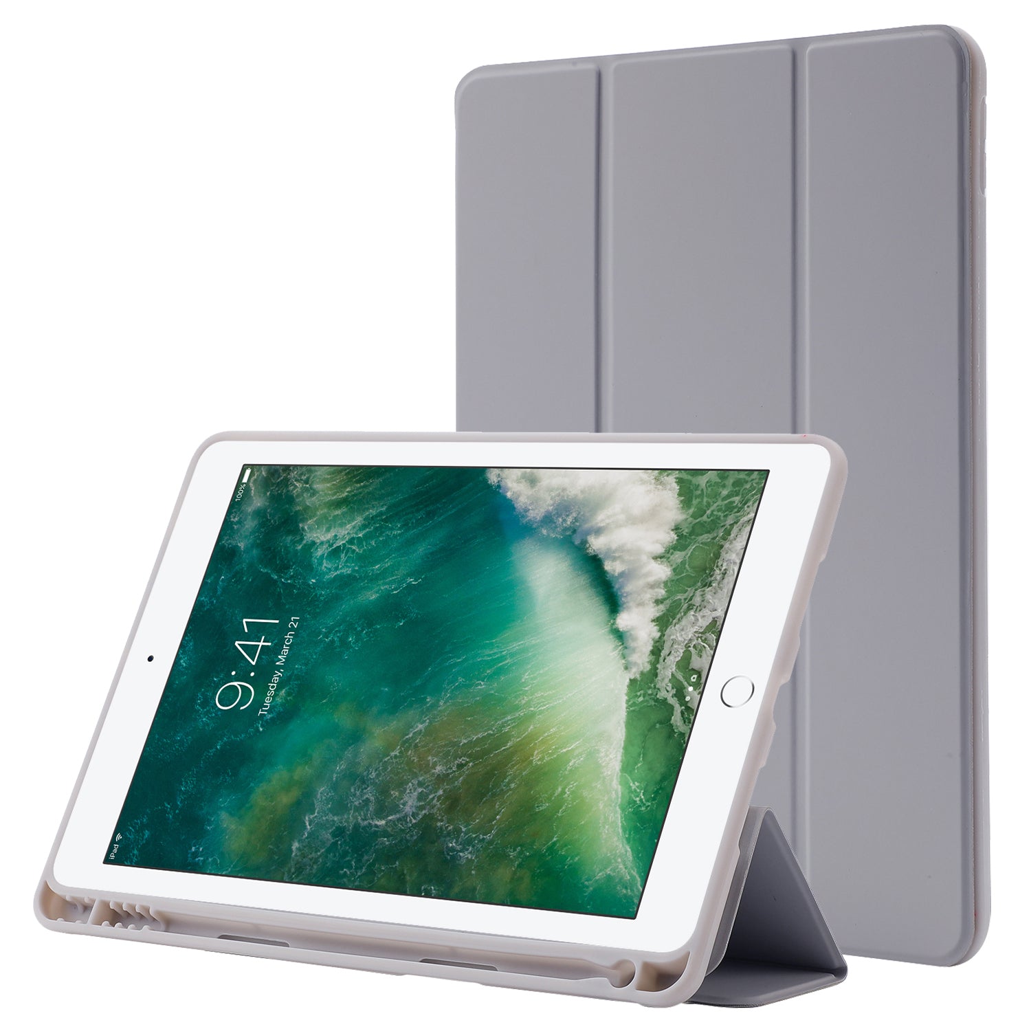 For iPad 10.2 (2021) / (2020) / (2019) Skin-touch Feeling PU Leather + TPU Tri-fold Stand Cover Anti-drop Tablet Case with Pen Slot