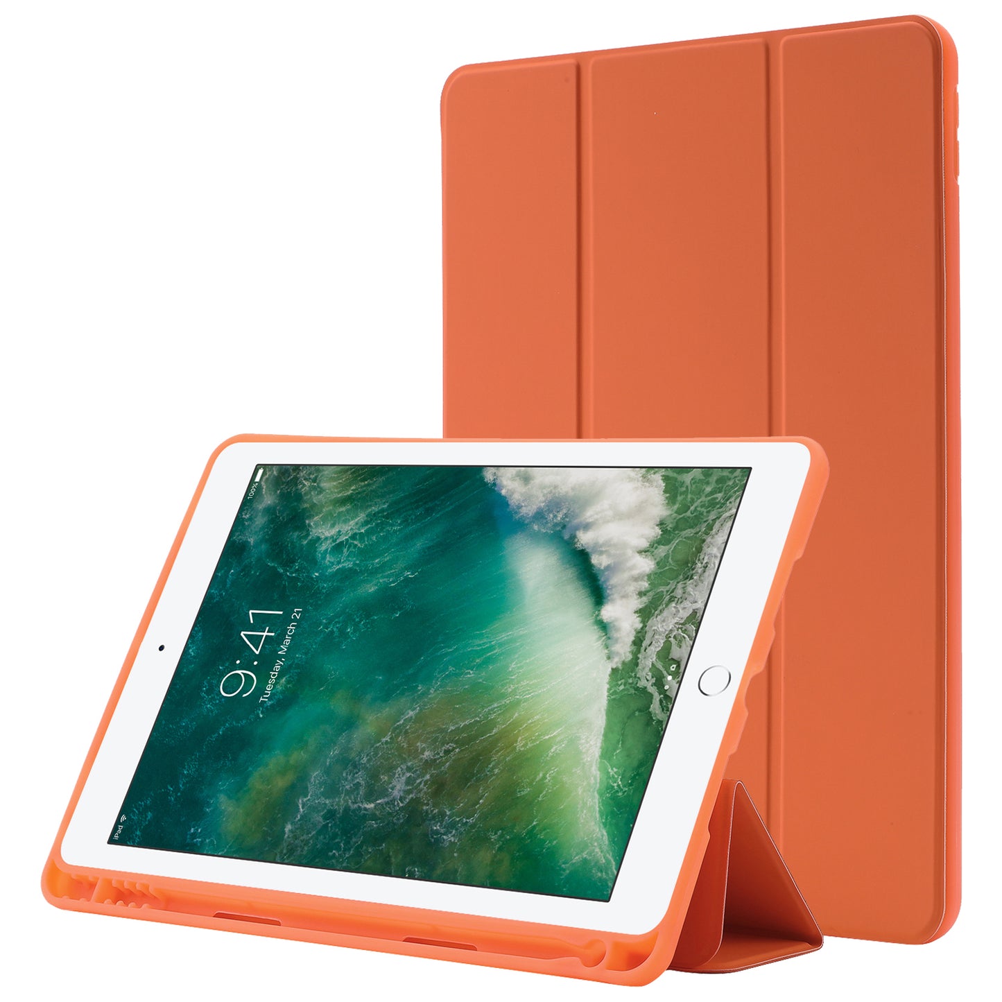 For iPad 10.2 (2021) / (2020) / (2019) Skin-touch Feeling PU Leather + TPU Tri-fold Stand Cover Anti-drop Tablet Case with Pen Slot