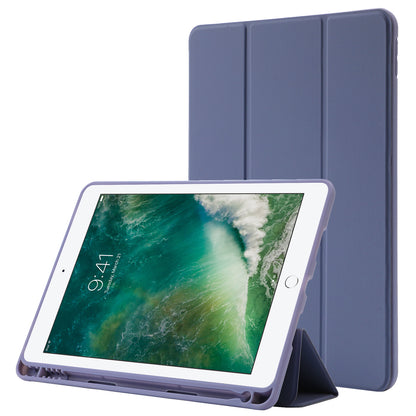 For iPad 10.2 (2021) / (2020) / (2019) Skin-touch Feeling PU Leather + TPU Tri-fold Stand Cover Anti-drop Tablet Case with Pen Slot