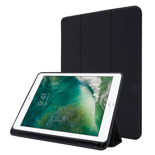 For iPad Air (2013) / Air 2 / 9.7-inch (2017) / 9.7-inch (2018) Skin-touch Feeling Shockproof Tablet Cover PU Leather + TPU Tri-fold Stand Tablet Case with Pen Slot