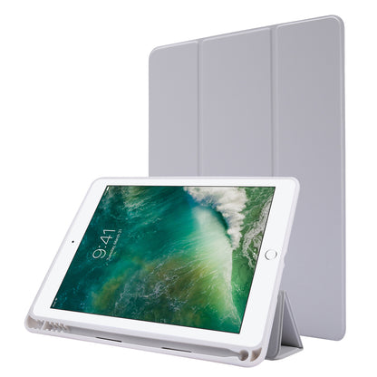 For iPad Air (2013) / Air 2 / 9.7-inch (2017) / 9.7-inch (2018) Skin-touch Feeling Shockproof Tablet Cover PU Leather + TPU Tri-fold Stand Tablet Case with Pen Slot