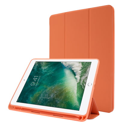 For iPad Air (2013) / Air 2 / 9.7-inch (2017) / 9.7-inch (2018) Skin-touch Feeling Shockproof Tablet Cover PU Leather + TPU Tri-fold Stand Tablet Case with Pen Slot