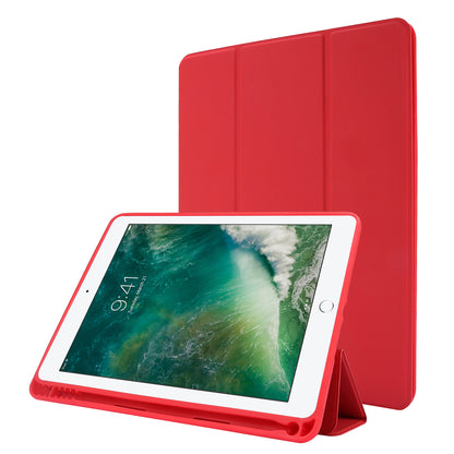 For iPad Air (2013) / Air 2 / 9.7-inch (2017) / 9.7-inch (2018) Skin-touch Feeling Shockproof Tablet Cover PU Leather + TPU Tri-fold Stand Tablet Case with Pen Slot