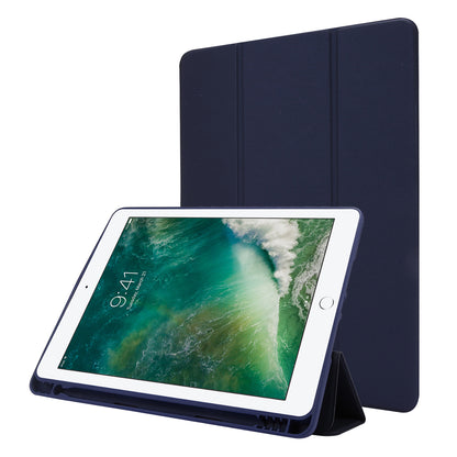 For iPad Air (2013) / Air 2 / 9.7-inch (2017) / 9.7-inch (2018) Skin-touch Feeling Shockproof Tablet Cover PU Leather + TPU Tri-fold Stand Tablet Case with Pen Slot