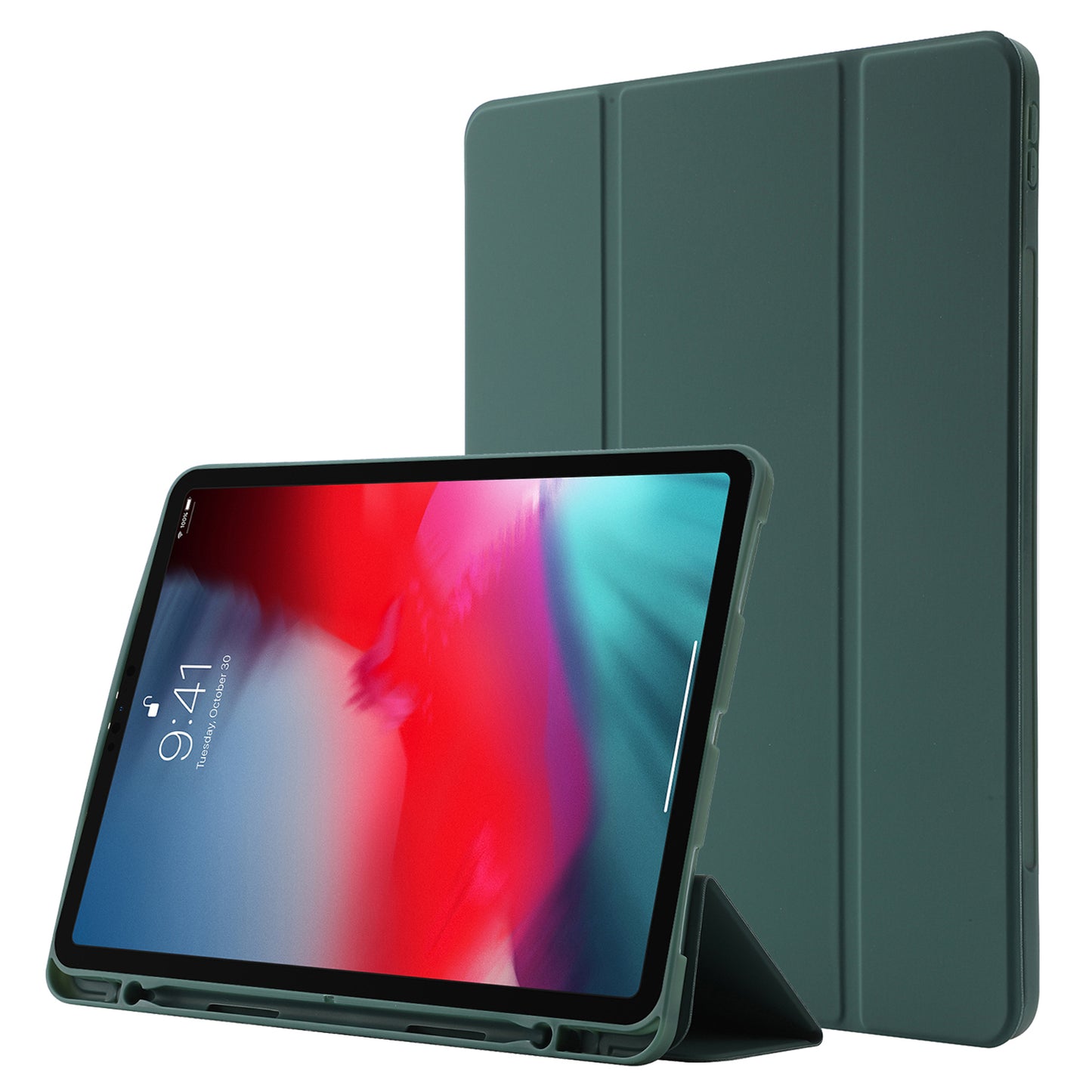 For iPad Pro 11 (2022) / (2021) / (2020) / (2018) Tri-fold Stand Skin-touch PU Leather Tablet Case Shockproof Auto Wake / Sleep Cover with Pen Slot