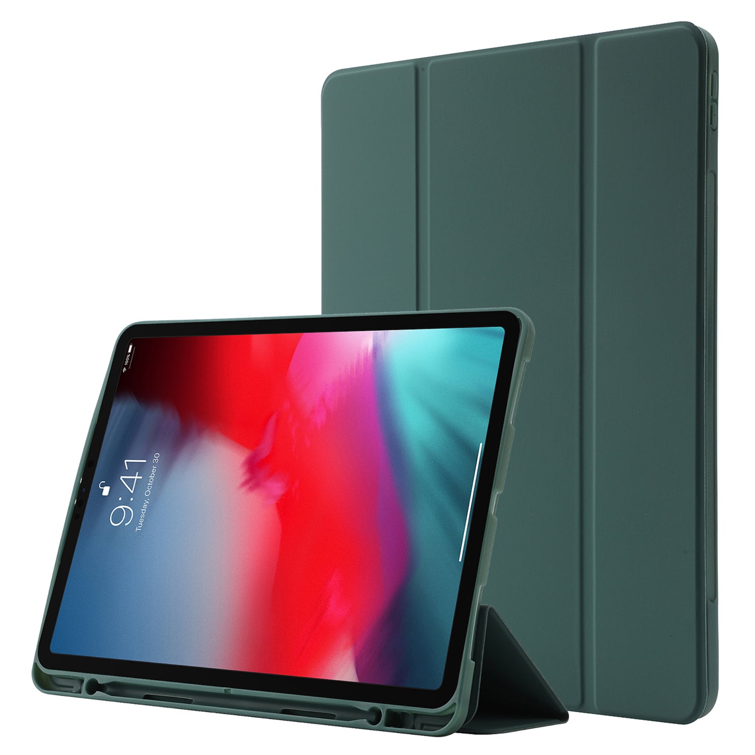 For iPad Pro 11 (2022) / (2021) / (2020) / (2018) Tri-fold Stand Skin-touch PU Leather Tablet Case Shockproof Auto Wake / Sleep Cover with Pen Slot
