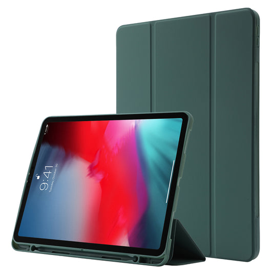 For iPad Pro 11 (2022) / (2021) / (2020) / (2018) Tri-fold Stand Skin-touch PU Leather Tablet Case Shockproof Auto Wake / Sleep Cover with Pen Slot