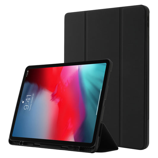 For iPad Pro 11 (2022) / (2021) / (2020) / (2018) Tri-fold Stand Skin-touch PU Leather Tablet Case Shockproof Auto Wake / Sleep Cover with Pen Slot