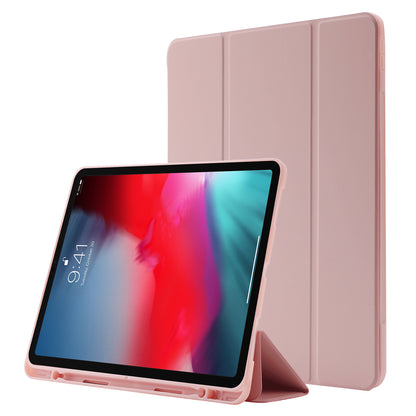 For iPad Pro 11 (2022) / (2021) / (2020) / (2018) Tri-fold Stand Skin-touch PU Leather Tablet Case Shockproof Auto Wake / Sleep Cover with Pen Slot