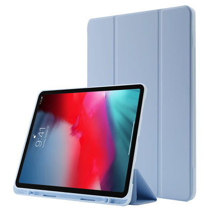 For iPad Pro 11 (2022) / (2021) / (2020) / (2018) Tri-fold Stand Skin-touch PU Leather Tablet Case Shockproof Auto Wake / Sleep Cover with Pen Slot