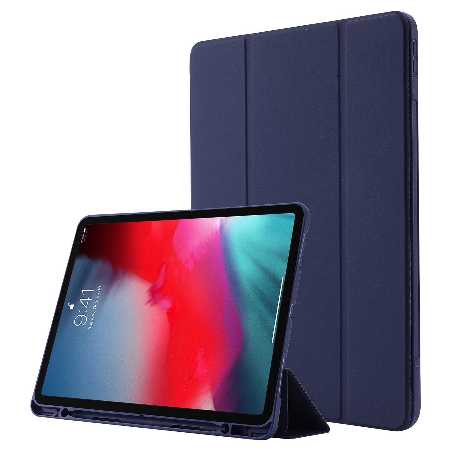 For iPad Pro 11 (2022) / (2021) / (2020) / (2018) Tri-fold Stand Skin-touch PU Leather Tablet Case Shockproof Auto Wake / Sleep Cover with Pen Slot