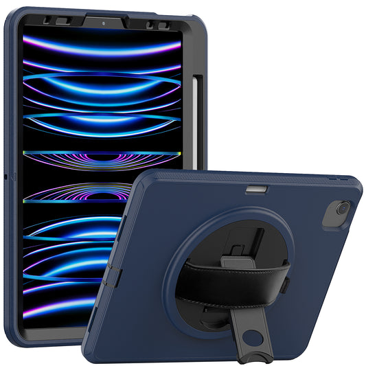 For iPad Pro 11-inch (2018) / (2020) / (2021) / (2022)  /  Air (2020) / (2022) Protective Case Anti-Drop Tablet Cover Hard PC TPU Shockproof Kickstand Case with Handle Strap / Pen Slot
