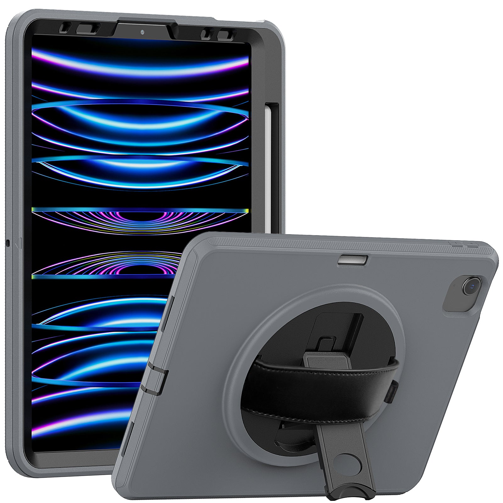 For iPad Pro 11-inch (2018) / (2020) / (2021) / (2022)  /  Air (2020) / (2022) Protective Case Anti-Drop Tablet Cover Hard PC TPU Shockproof Kickstand Case with Handle Strap / Pen Slot