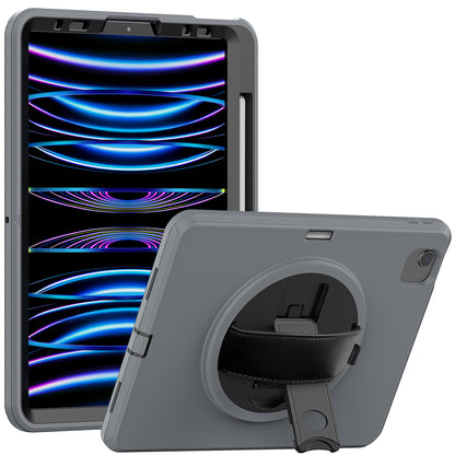 For iPad Pro 11-inch (2018) / (2020) / (2021) / (2022)  /  Air (2020) / (2022) Protective Case Anti-Drop Tablet Cover Hard PC TPU Shockproof Kickstand Case with Handle Strap / Pen Slot