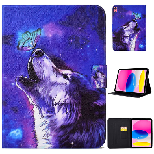 For iPad 10.9 (2022) Pattern Printing Stand Tablet Case Full Protection PU Leather Folio Smart Cover with Card Slot