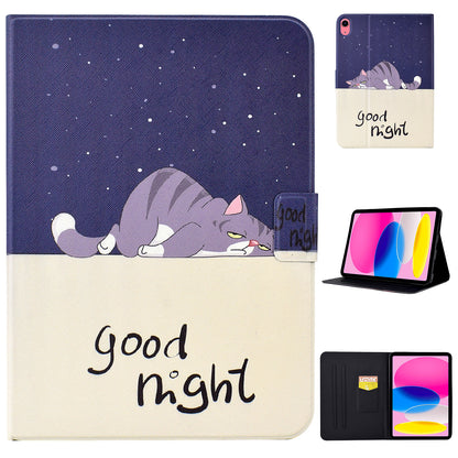 For iPad 10.9 (2022) Pattern Printing Stand Tablet Case Full Protection PU Leather Folio Smart Cover with Card Slot