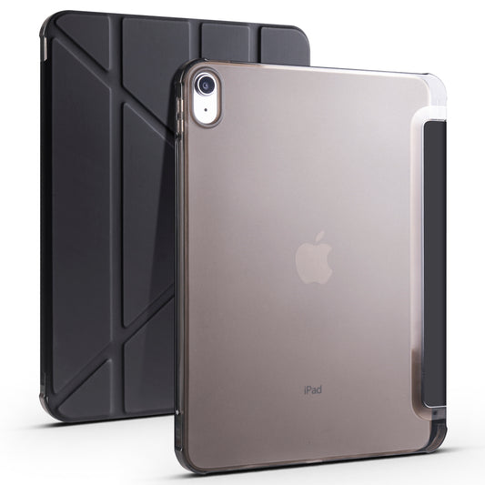 Shockproof Leather Case for iPad 10.9 (2022) Anti-Drop Protective Case Transparent V-Fold Stand Tablet Cover with Pencil Slot