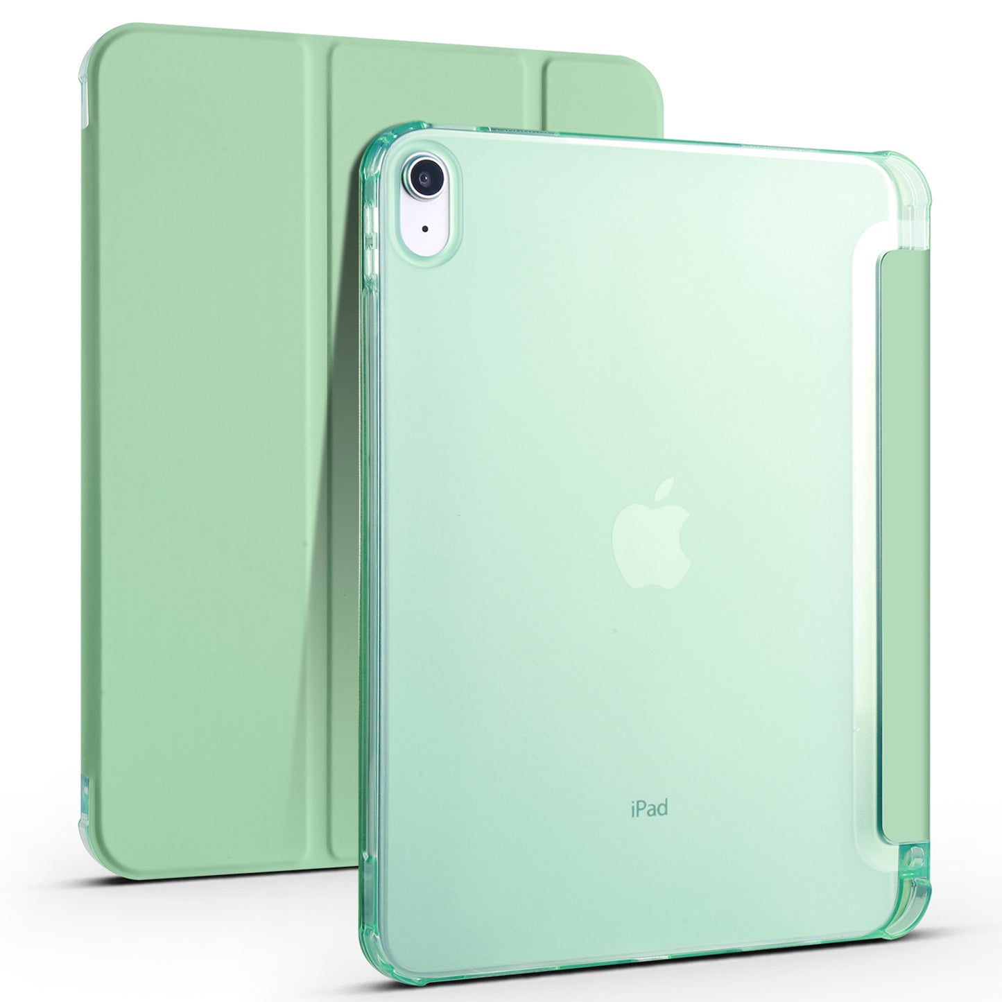For iPad 10.9 (2022) Tri-fold Stand PU Leather Cover Transparent TPU Tablet Case with Pen Slot