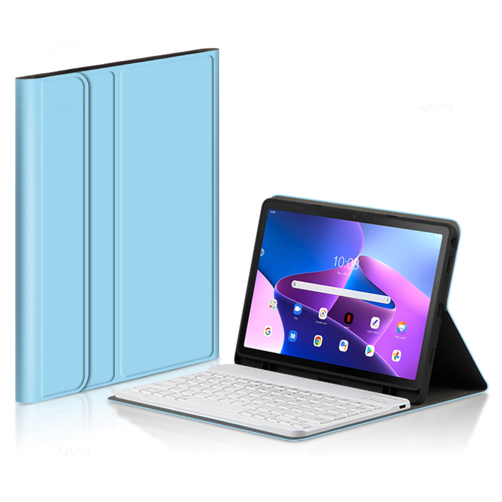 For Lenovo Tab M10 Plus (Gen 3) 10.6 Magnetic Detachable Bluetooth Keyboard Tablet Case PU Leather Stand Cover