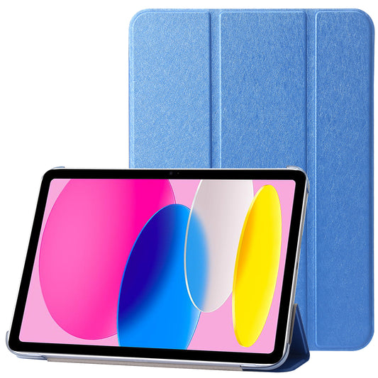 For iPad 10.9 (2022) Silk Texture Protective Case PU Leather+PC Tri-fold Stand Drop-proof Cover