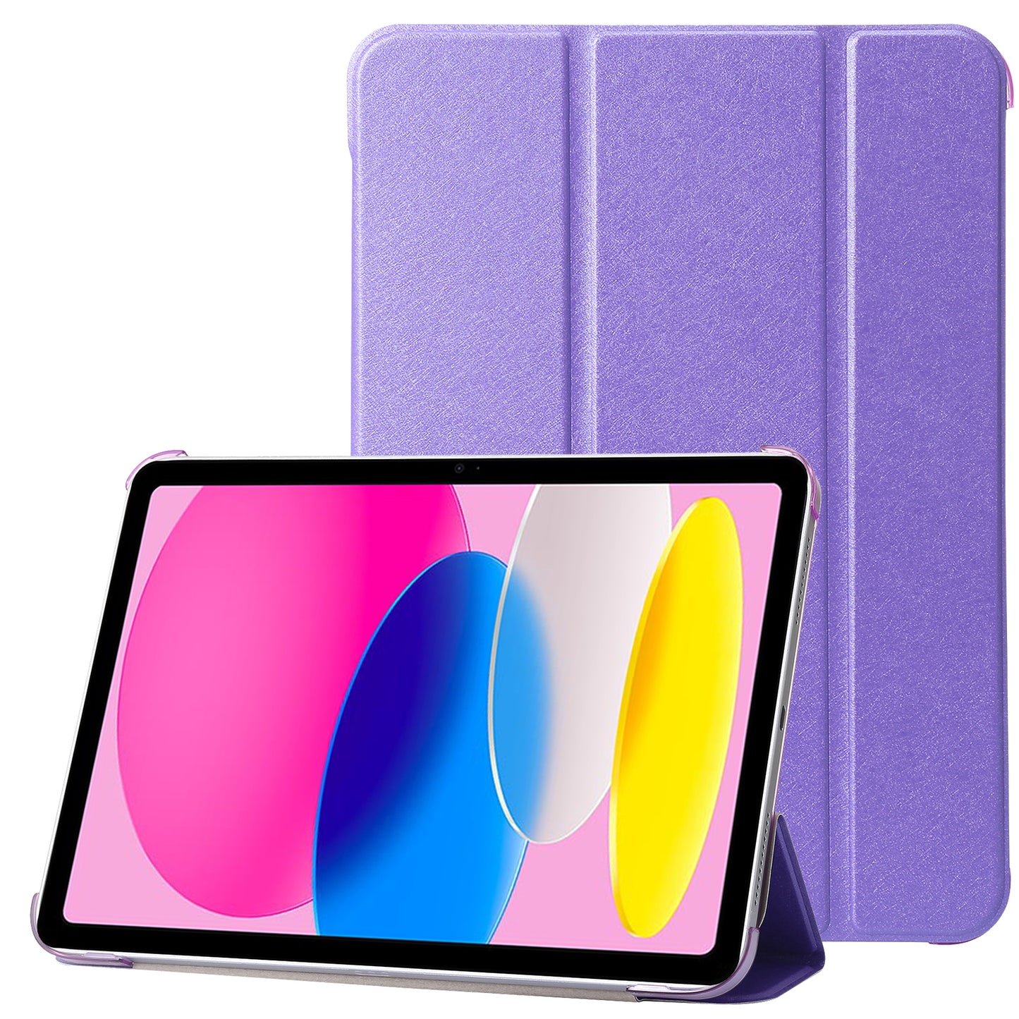 For iPad 10.9 (2022) Silk Texture Protective Case PU Leather+PC Tri-fold Stand Drop-proof Cover