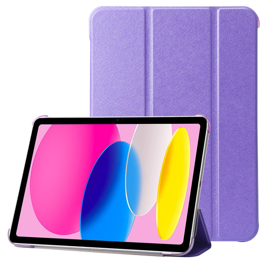 For iPad 10.9 (2022) Silk Texture Protective Case PU Leather+PC Tri-fold Stand Drop-proof Cover