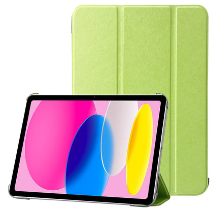 For iPad 10.9 (2022) Silk Texture Protective Case PU Leather+PC Tri-fold Stand Drop-proof Cover