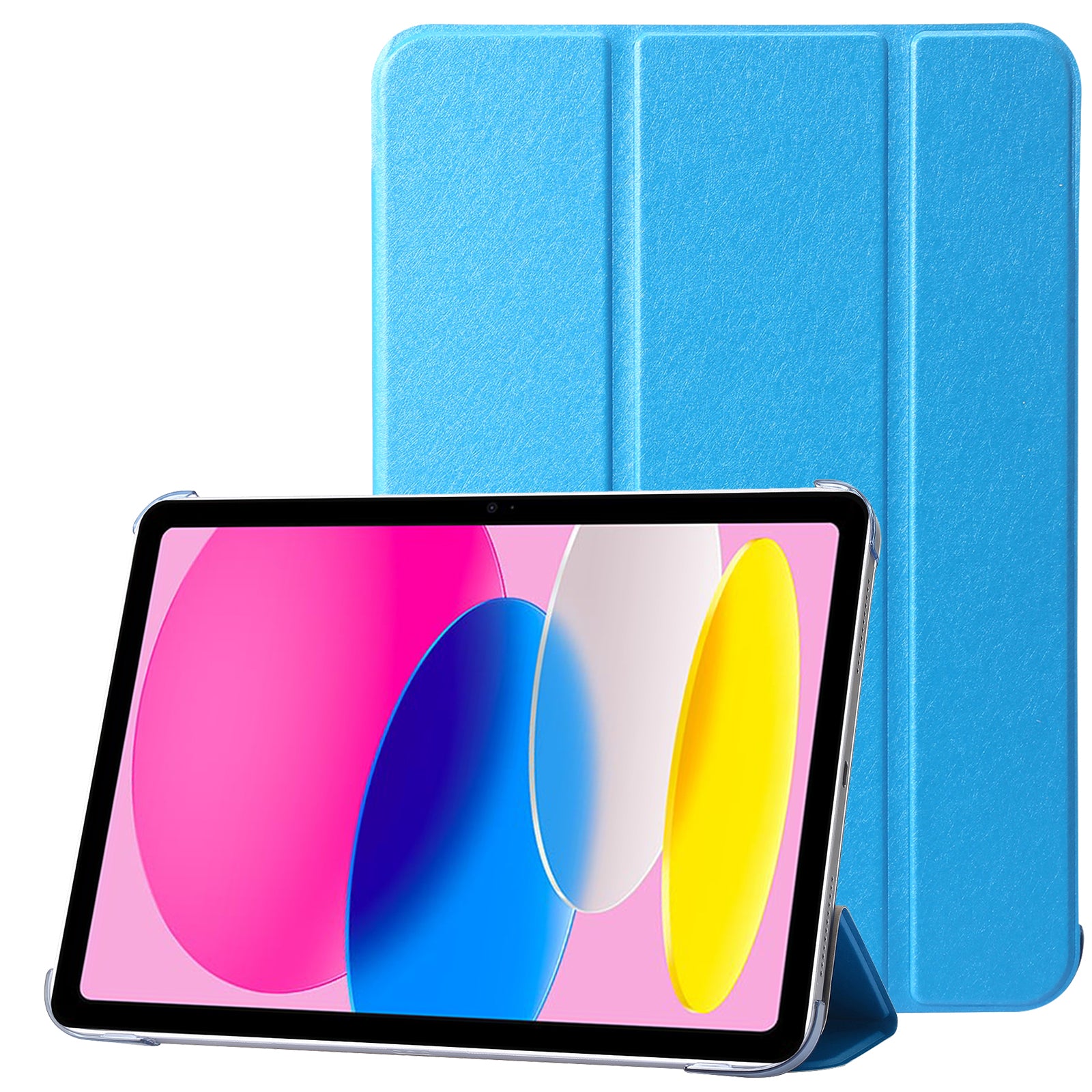 For iPad 10.9 (2022) Silk Texture Protective Case PU Leather+PC Tri-fold Stand Drop-proof Cover