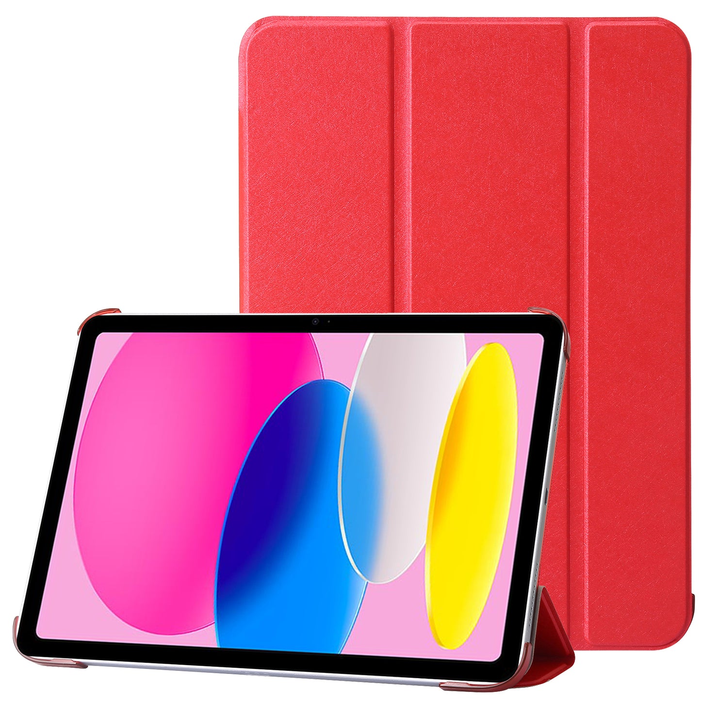 For iPad 10.9 (2022) Silk Texture Protective Case PU Leather+PC Tri-fold Stand Drop-proof Cover