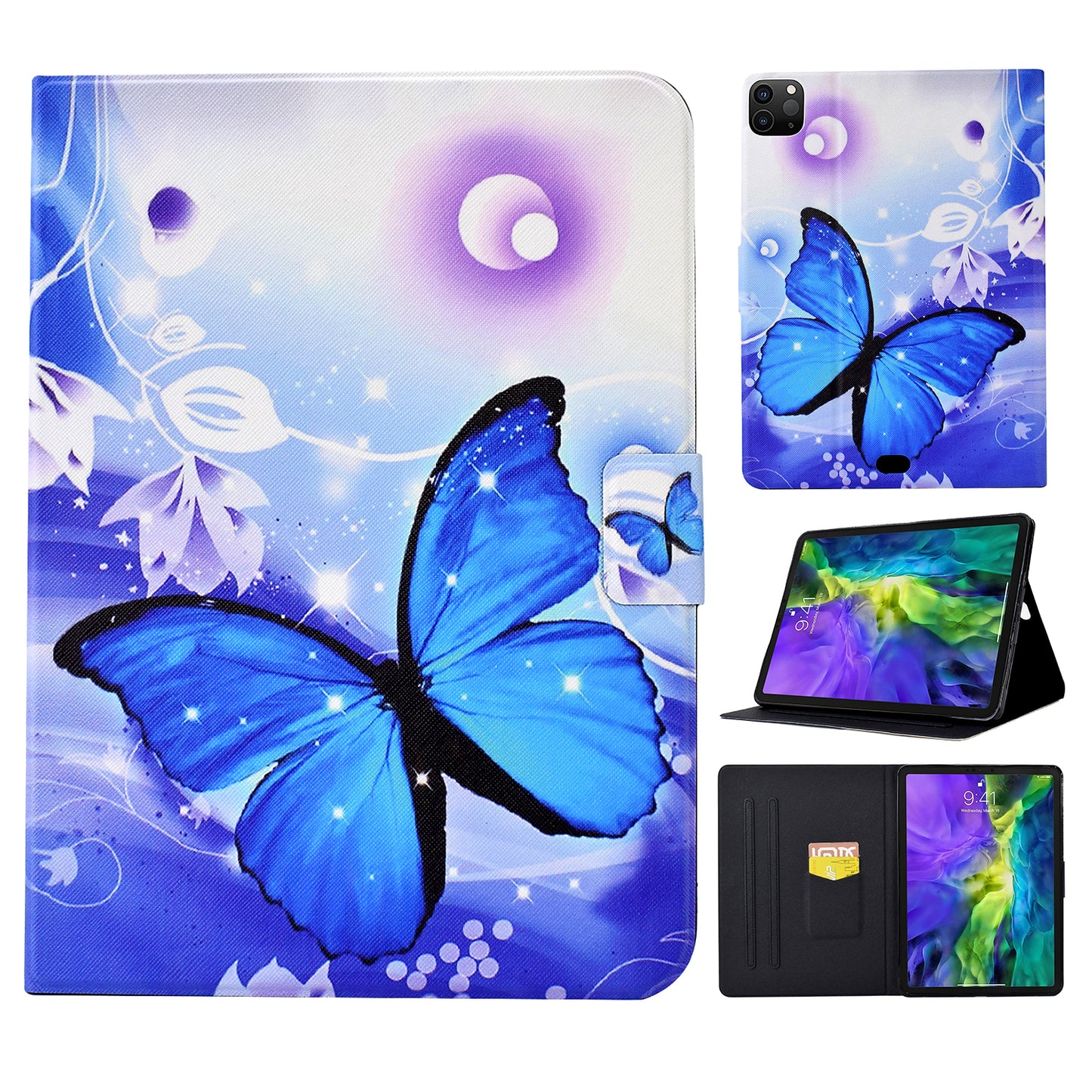For iPad Pro 11 (2022) / (2021) / (2020) / (2018) / iPad Air (2020) PU Leather Tablet Case Pattern Printing Cover Stand Smart Cover Shell with Card Holder