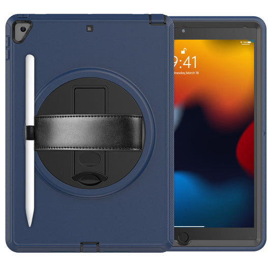 For iPad 10.2 (2021) / (2019) / (2020) / iPad Air 10.5 inch (2019) PC+TPU Tablet Protective Cover Rotary Kickstand Anti-drop Anti-scratch Case with PU Leather Handle Strap