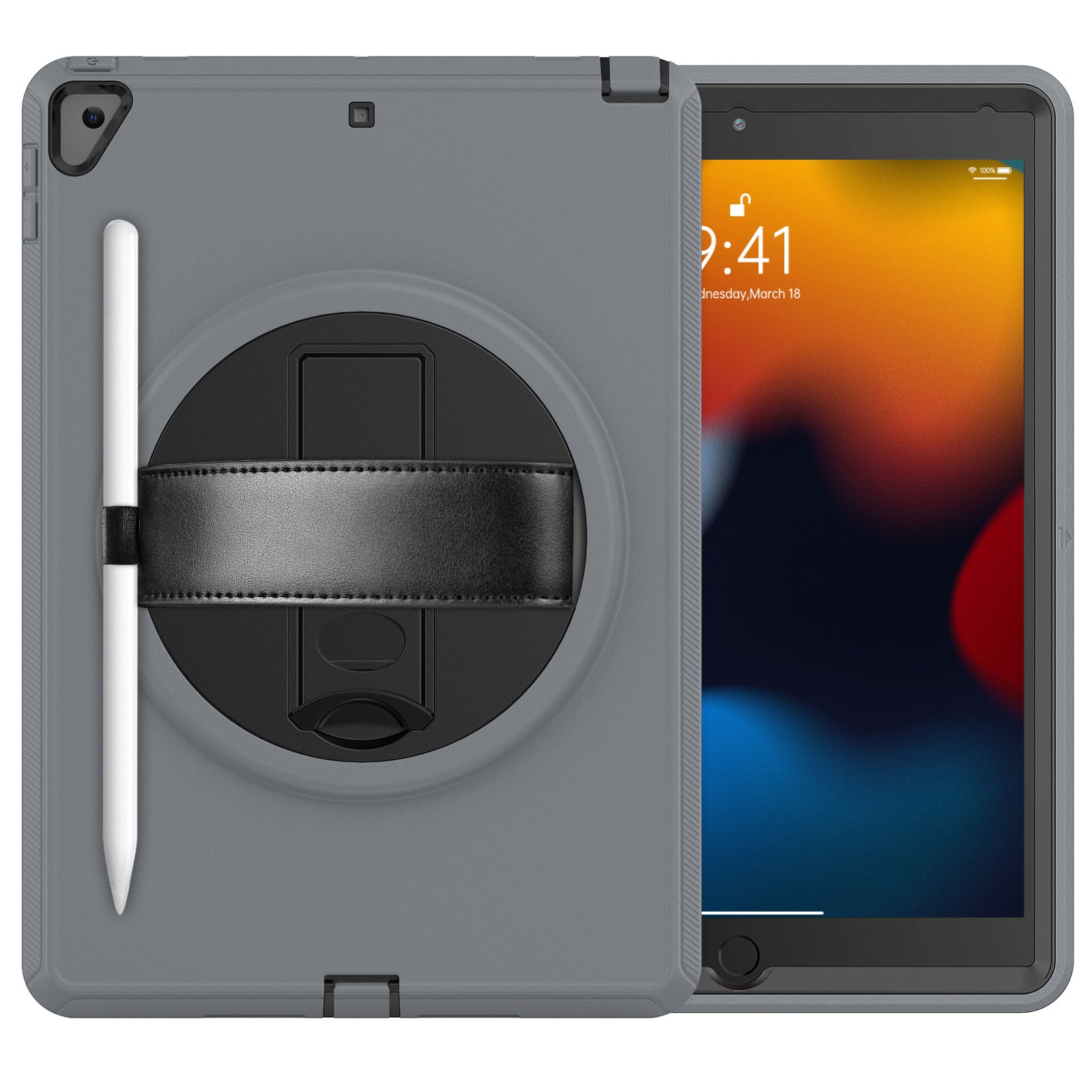 For iPad 10.2 (2021) / (2019) / (2020) / iPad Air 10.5 inch (2019) PC+TPU Tablet Protective Cover Rotary Kickstand Anti-drop Anti-scratch Case with PU Leather Handle Strap