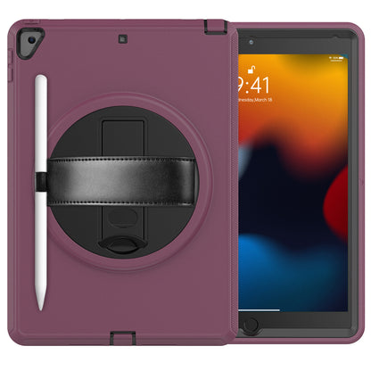 For iPad 10.2 (2021) / (2019) / (2020) / iPad Air 10.5 inch (2019) PC+TPU Tablet Protective Cover Rotary Kickstand Anti-drop Anti-scratch Case with PU Leather Handle Strap
