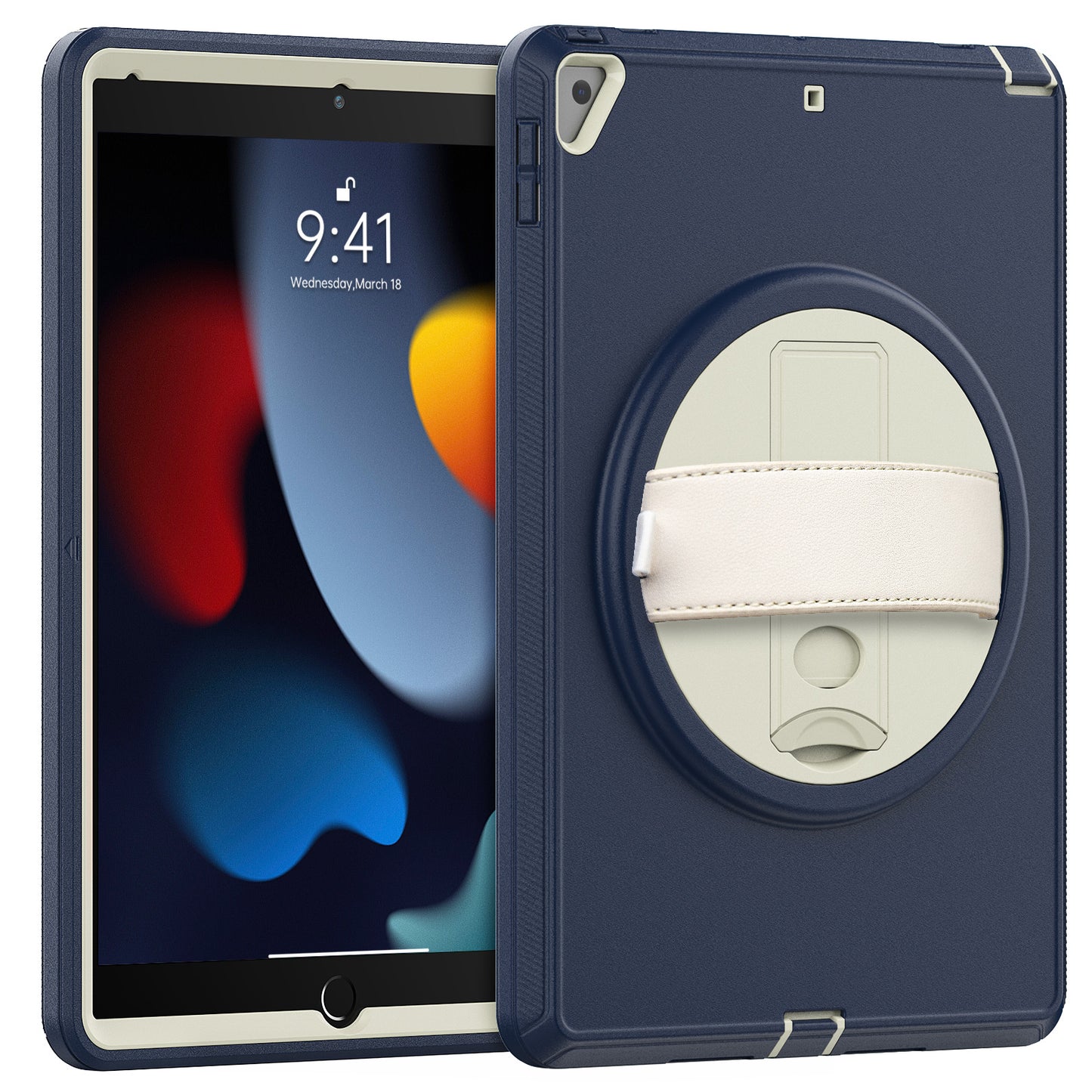 For iPad 10.2 (2021) / (2019) / (2020) / iPad Air 10.5 inch (2019) PC+TPU Tablet Protective Cover Rotary Kickstand Anti-drop Anti-scratch Case with PU Leather Handle Strap
