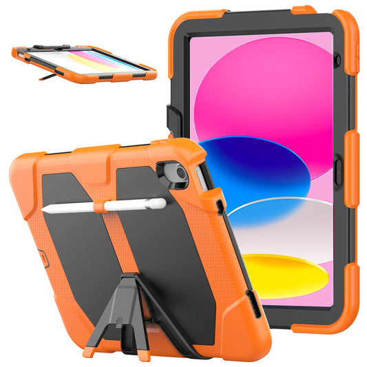 For iPad 10.9 (2022) PC + Silicone Shockproof Case Built-In Screen Protector Anti-Scratch Kickstand Cover Portable Tablet Case with Pen Holder