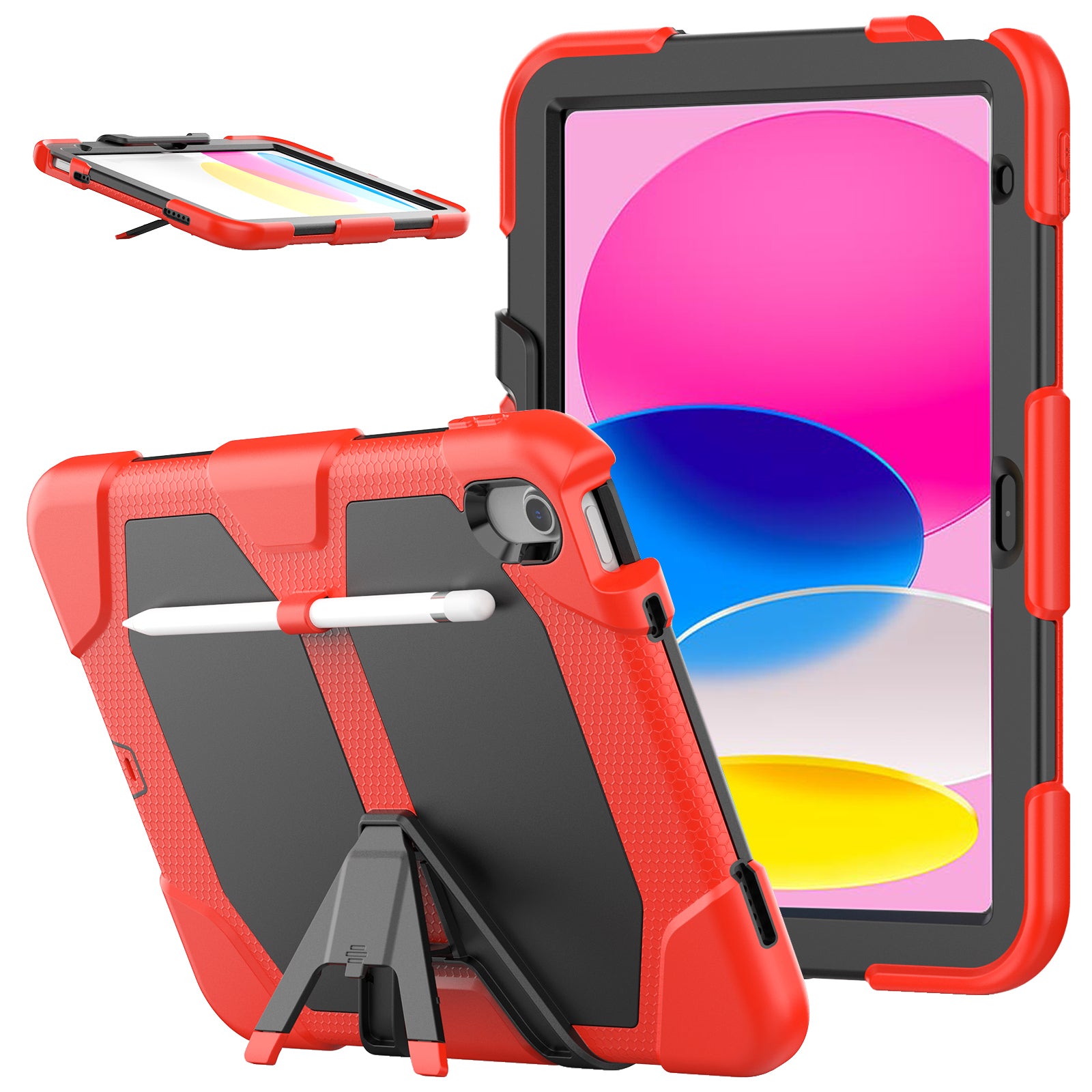 For iPad 10.9 (2022) PC + Silicone Shockproof Case Built-In Screen Protector Anti-Scratch Kickstand Cover Portable Tablet Case with Pen Holder