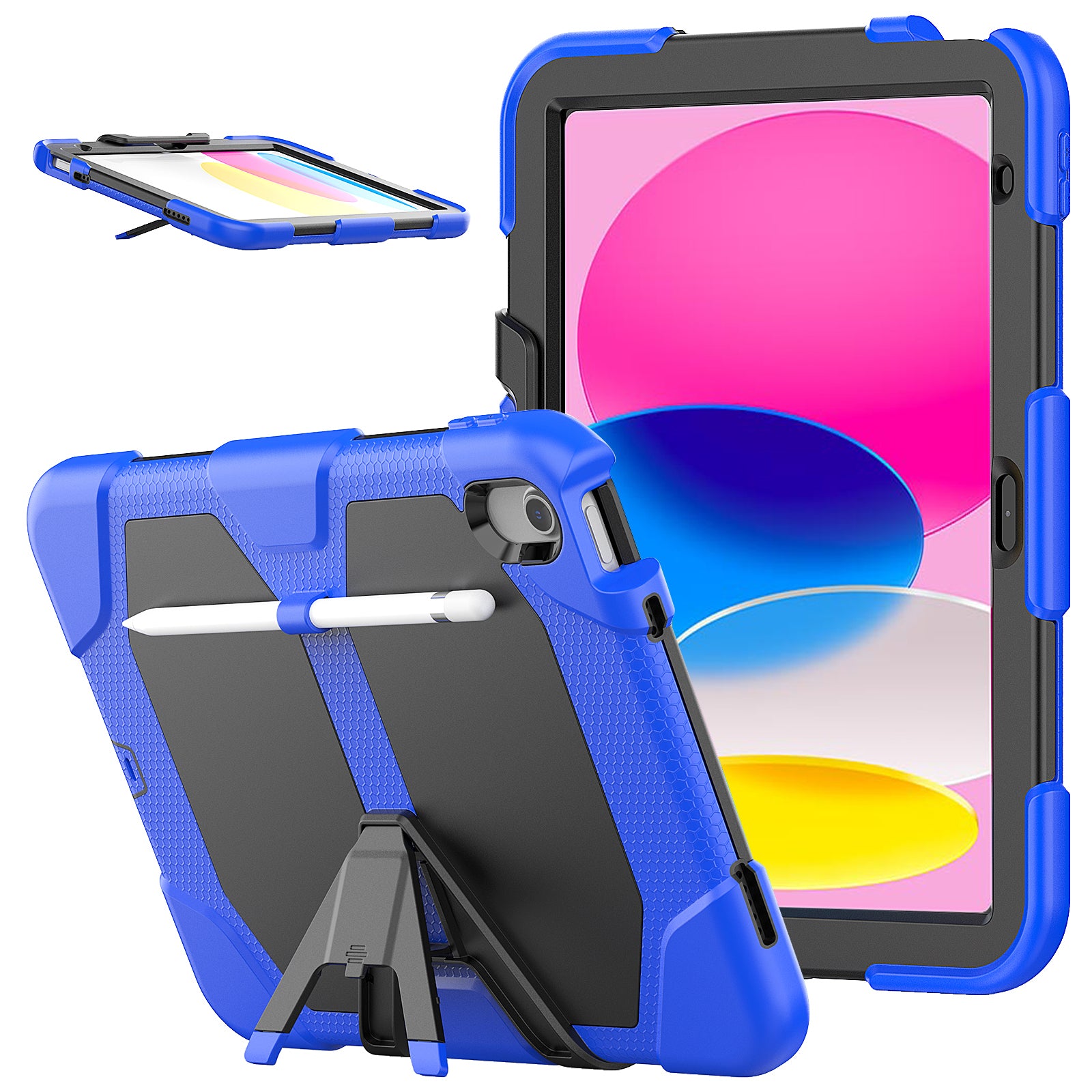 For iPad 10.9 (2022) PC + Silicone Shockproof Case Built-In Screen Protector Anti-Scratch Kickstand Cover Portable Tablet Case with Pen Holder