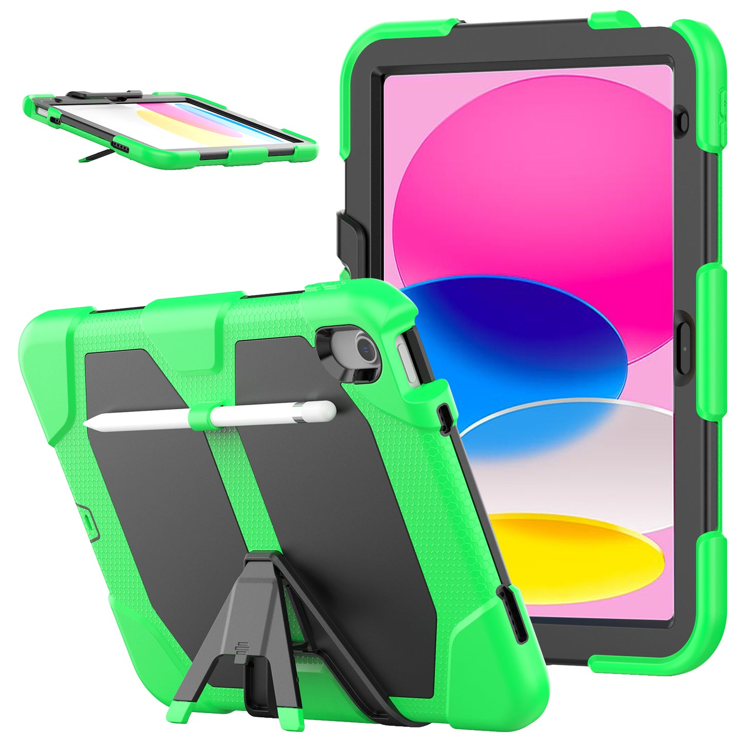 For iPad 10.9 (2022) PC + Silicone Shockproof Case Built-In Screen Protector Anti-Scratch Kickstand Cover Portable Tablet Case with Pen Holder