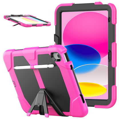 For iPad 10.9 (2022) PC + Silicone Shockproof Case Built-In Screen Protector Anti-Scratch Kickstand Cover Portable Tablet Case with Pen Holder