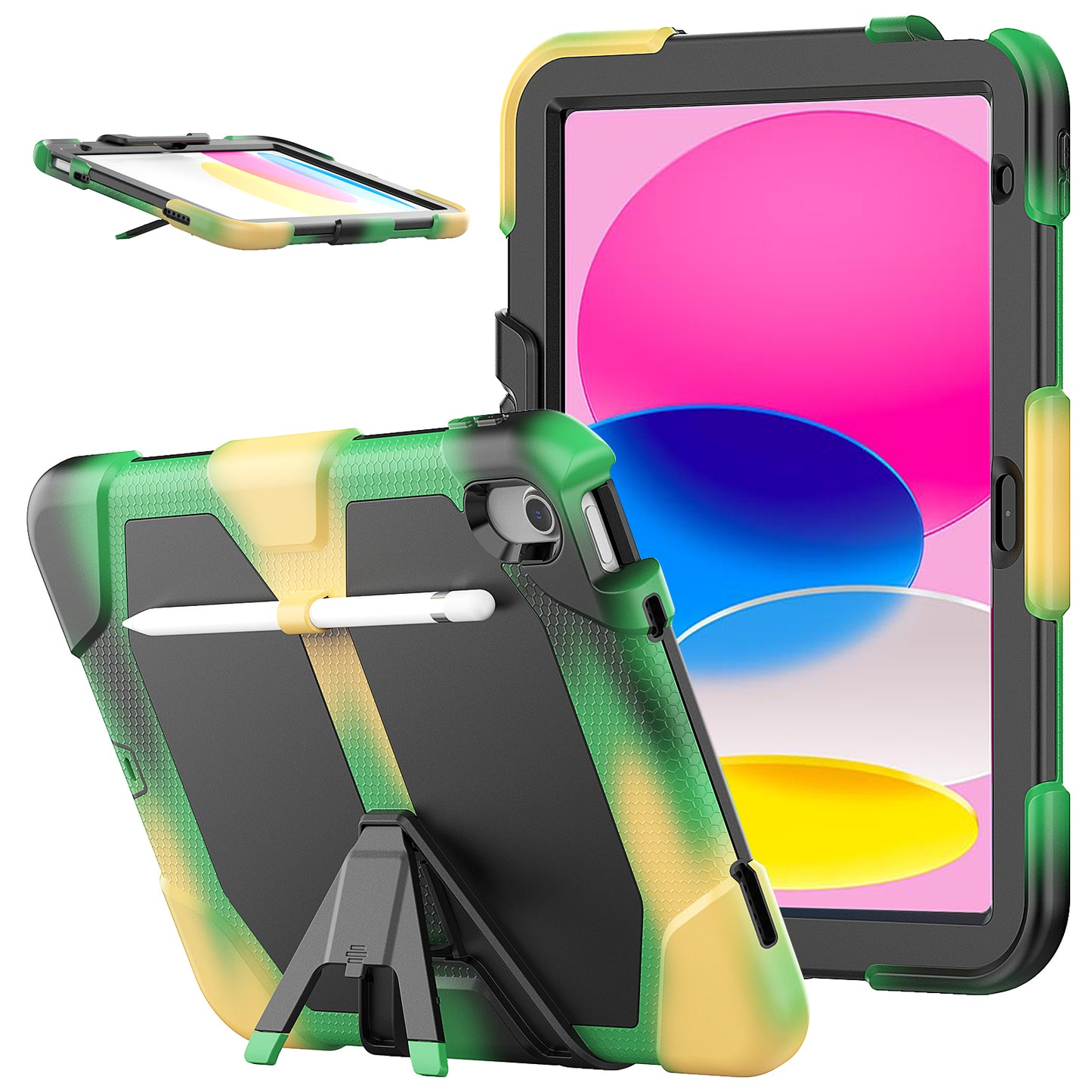 For iPad 10.9 (2022) PC + Silicone Shockproof Case Built-In Screen Protector Anti-Scratch Kickstand Cover Portable Tablet Case with Pen Holder