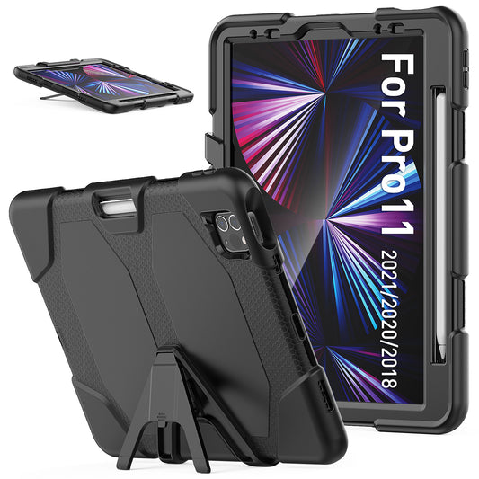 For iPad Pro 11 (2022) / (2021) / (2020) / (2018)  /  Air (2022) / (2020) Protective Case Anti-Drop PC + Silicone Case Scratch-Proof Kickstand Tablet Cover