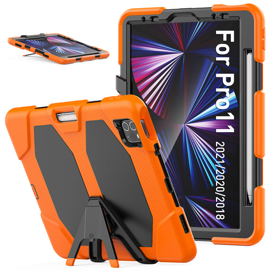 For iPad Pro 11 (2022) / (2021) / (2020) / (2018)  /  Air (2022) / (2020) Protective Case Anti-Drop PC + Silicone Case Scratch-Proof Kickstand Tablet Cover