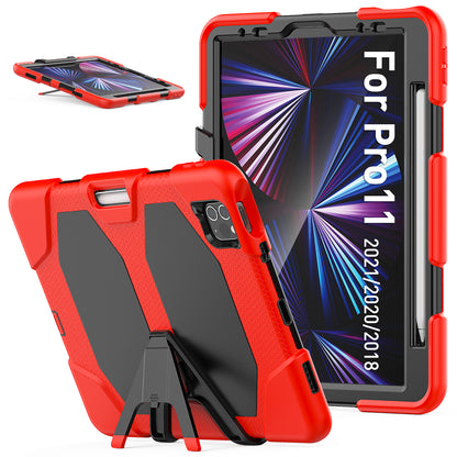 For iPad Pro 11 (2022) / (2021) / (2020) / (2018)  /  Air (2022) / (2020) Protective Case Anti-Drop PC + Silicone Case Scratch-Proof Kickstand Tablet Cover